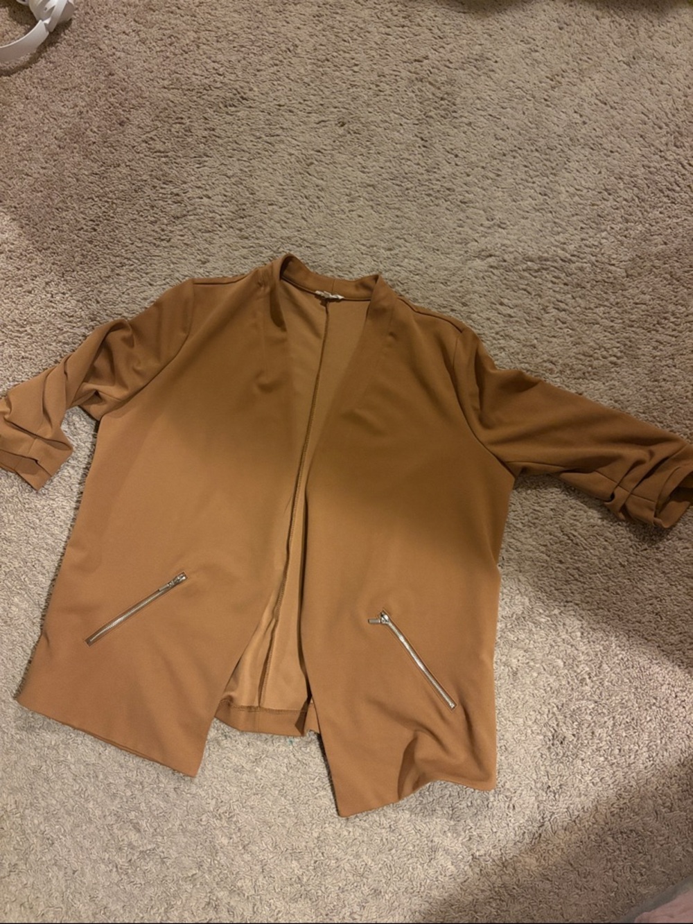 Maurices Tan Open-Front Blazer with Zip Details